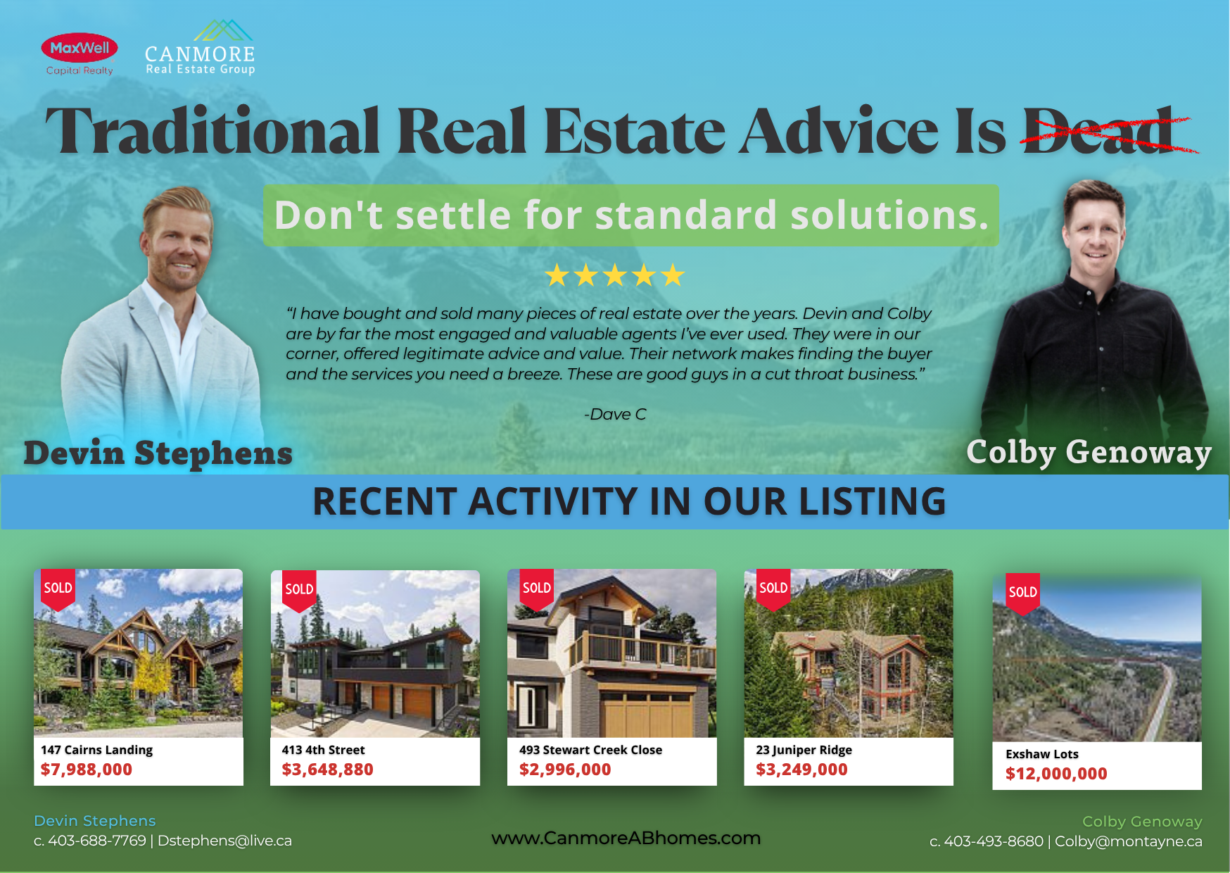 Canmore Real Estate Group postcard front — Traditional Real Estate Advice Is Dead, Don't settle for standard solutions.