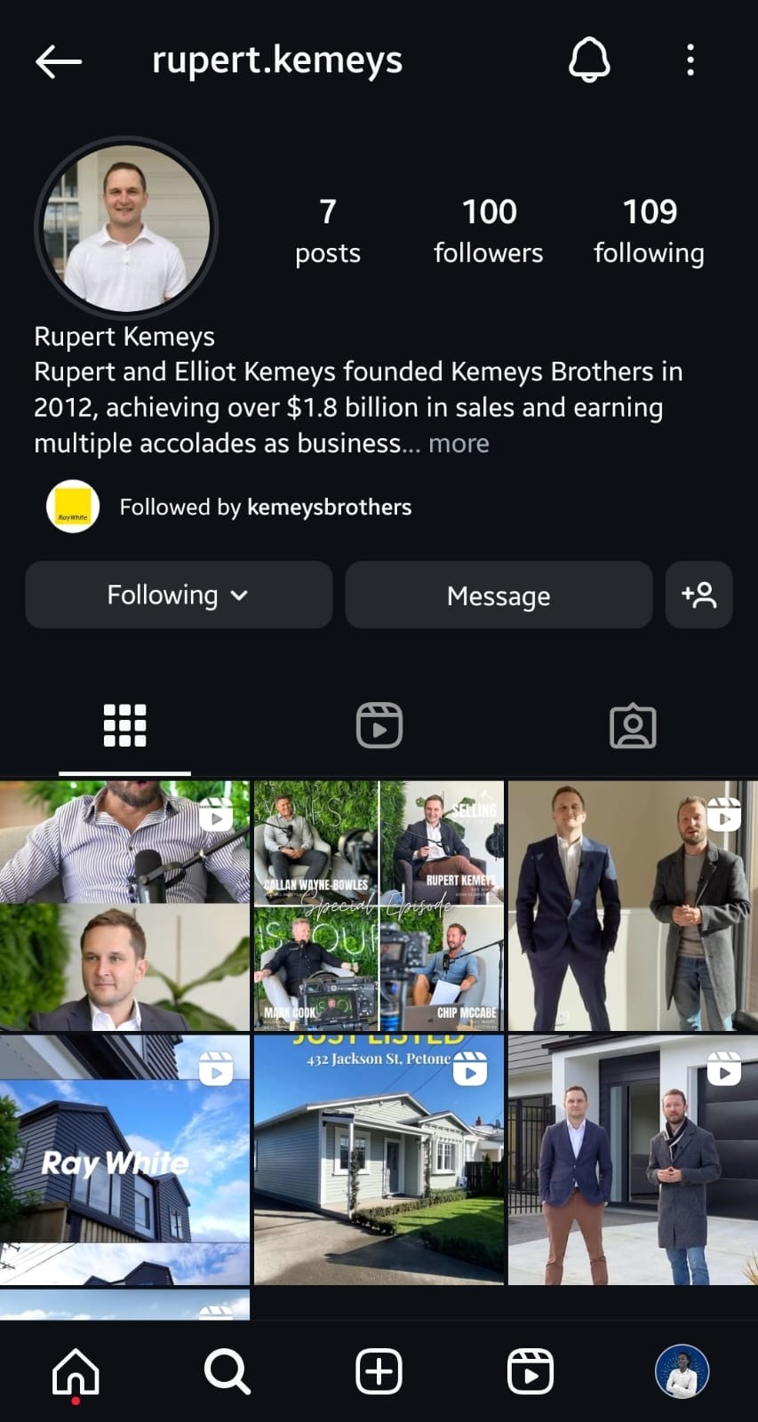 Rupert Kemeys Instagram profile before working with Onyx Maple, 100 followers